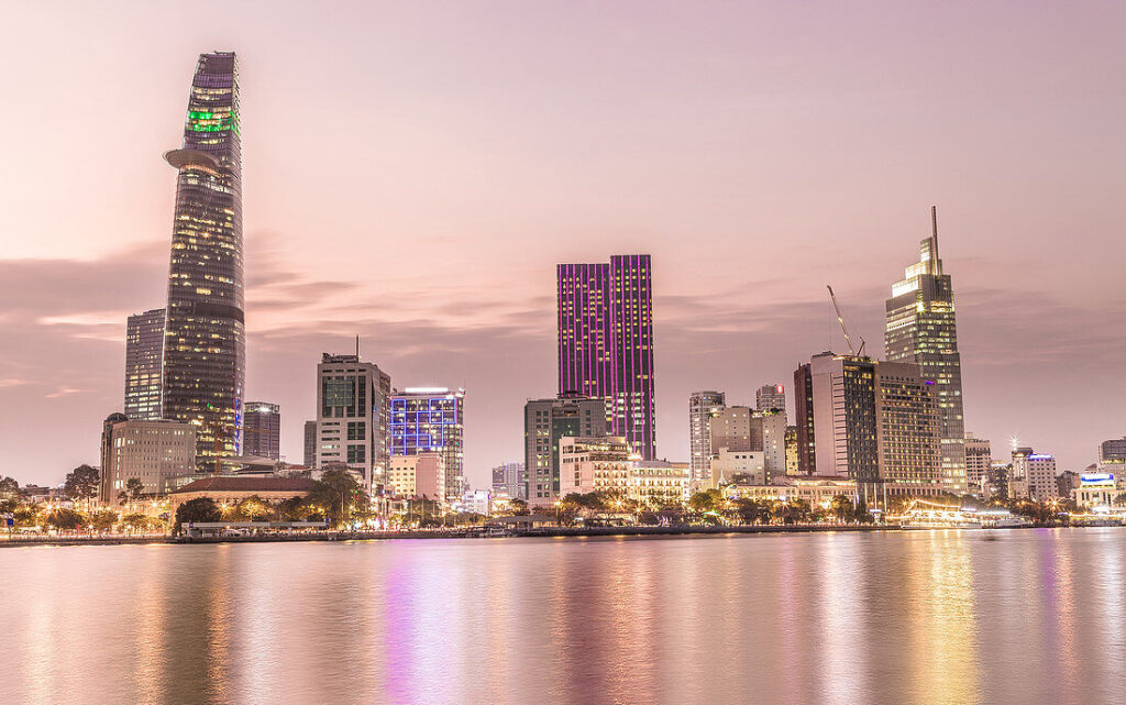 Ho Chi Minh City skyline at sunset
