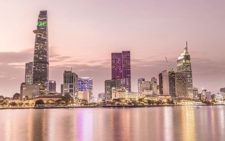 Ho Chi Minh City skyline at sunset