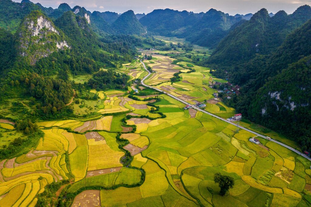 Vietnam landscape from mountains to coastline overview